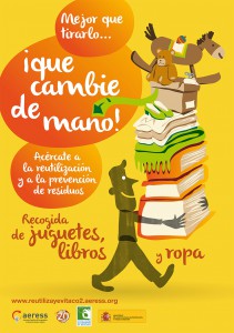 Cartel de la campaña del MAGRAMA y AERESS en favor de la reutilización de juguetes, ropa y libros