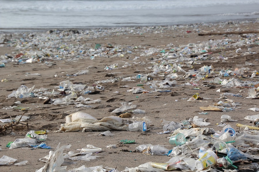 Residuos plásticos en una playa