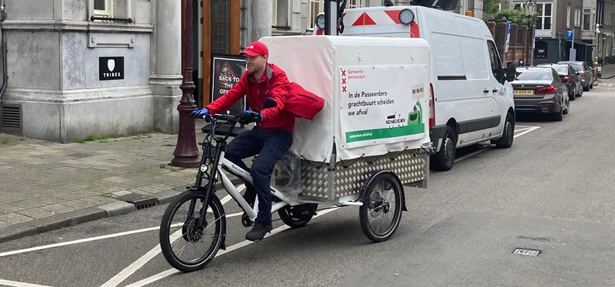 Recogida de residuos en bici eléctrica en Ámsterdam